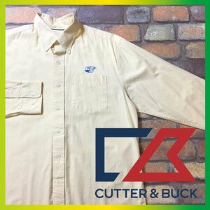 ME9-417★国内入手困難★USAカレッジ物★【CUTTER&BUCK カッター＆バック】刺繍ロゴ チェック 長袖 コットン BDシャツ【メンズ M】黄