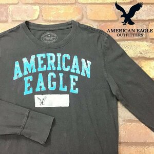 SD3-613★訳あり 格安!!★USA古着★【American Eagle アメリカンイーグル】BIGロゴプリント 長袖 Tシャツ【メンズ XS】灰 グレー 薄手