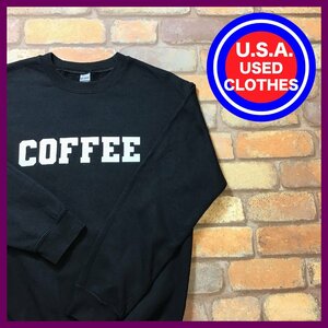 ME11-894★USA買付商品★状態良好★【COFFEE コーヒー】テキストロゴ スウェットシャツ【S】ブラック USA古着 アメカジ トレーナー