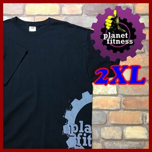 ME10-014★超BIGサイズ★USA古着★ブラック【planet fitness】コットン100% クルーネック 半袖 Tシャツ【メンズ 2XL】フルーツオブザルーム