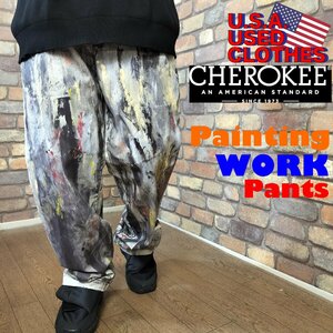 RE1-010【Painting Pants】USA古着【CHEROKEE】ペンキ汚れ ワークパンツ【W34 メンズ L】ペインターパンツ ボロパン チノパン VINTAGE