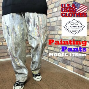 RE1-001【Painting Pants】USA古着 【ST JOHN'S BAY】ペンキ加工 パンツ【W38 メンズ XL】ペインターパンツ ワークパンツ ボロパン VINTAGE