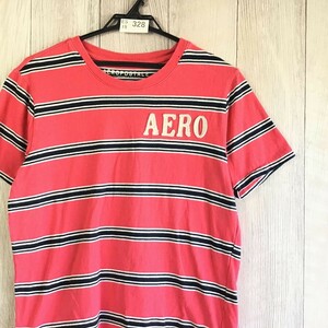 ES19-328◆国内未発売・格安◆【AEROPOSTALE エアロポステール】ボーダー 半袖 Tシャツ【メンズ S】ピンク×黒 刺繍ロゴ アメカジ