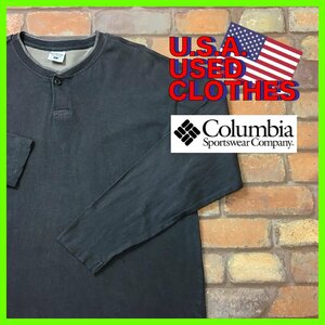 ME11-999★USA古着★オーバーサイズ★【Columbia】ヘンリーネック ヘビーウェイト 長袖Tシャツ 灰【メンズ XL】ロンT アウトドア キャンプ