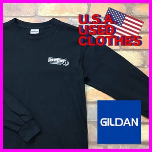 ME11-969★USA古着★【GILDAN ギルダン】ワンポイントロゴ ロンT ブラック【メンズ S】長袖Tシャツ ビンテージ 企業物 ストリート ワーク