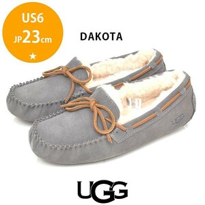 新品未使用品 アグ UGG Australia ダコタ DAKOTA リボン モカシン スリッポン フラットシューズ グレー PEWTER JP23cm dakota-23