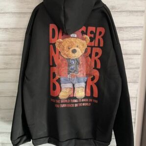 Bigbear メンズ パーカー くま バックプリント オーバーサイズ 黒