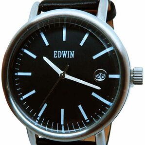 ●新品●EDWIN 腕時計 メンズ Men's Watch アナログ ラウンド 革 ダイヤルウォッチ 防水 5気圧 EPIC ブラック EW1G001L0034 並行輸入品