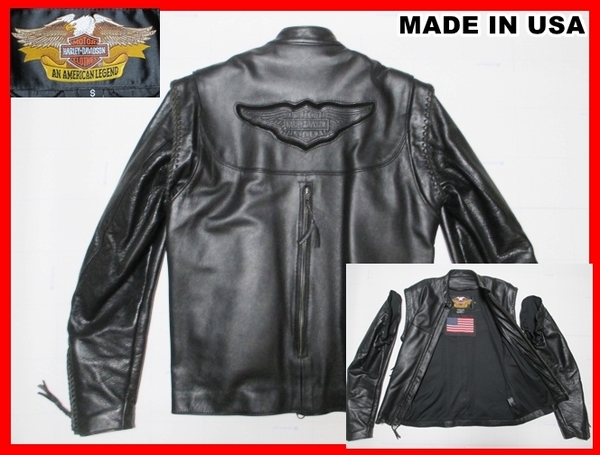 即決★HARLEY DAVIDSON メンズ S ウィリーG レザー ライダース ジャケット ハーレーダビッドソン 黒 本革 シングル ベスト ツーリング