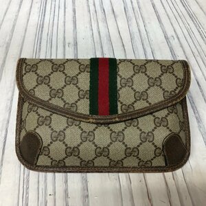 m001 F GUCCI グッチ GG柄 オールドグッチ ポーチ クラッチバッグ 小物入 シェリーライン ブラウン GGスプリーム レディース