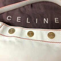 m001 F(60) オールド セリーヌ ワンショルダー ハンドバッグ レザー ホワイト レッド ステッチ マカダム ボタン CELINE ヴィンテージ_画像2