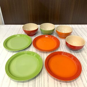 s001 A3.4 保管品 LE CREUSET ル・クルーゼ 丸皿 直径19cm 4枚＆ボウル 4個セット ボウル1個サイズ違い有 洋食器 耐熱テーブルウェア