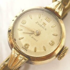 f002 Z2 67.pi earth PIERCE lady's wristwatch 14K GOLD FILED hand winding antique operation goods cat pohs 385 jpy 