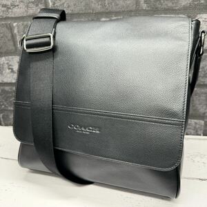 【未使用級】coach コーチ ショルダーバッグ メッセンジャー 本革 レザー ブラック 黒 斜め掛け クロスボディ メンズ バック 鞄