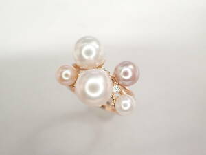 6/美品 ポンテヴェキオ K18PG 真珠 パール ダイヤ リング 指輪
