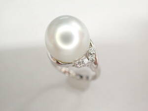 6/ прекрасный товар Mikimoto Pt900 жемчуг жемчуг примерно 11.8. кольцо с бриллиантом кольцо 