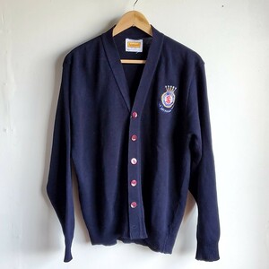 E12◆USA製 A+ アクリル カーディガン sizeL 紺 ネイビー ニット 長袖 古着 中古 USED vintage SCHOOL APPAREL