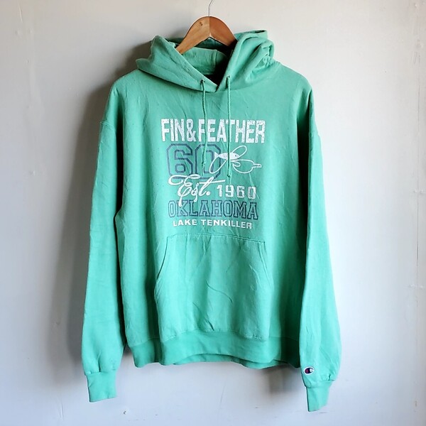 B40◆チャンピオン CHAMPION プルオーバー パーカー sizeL 薄緑系 グリーン系 中古 古着 USED AUTHENTIC ATHLETIC APPAREL