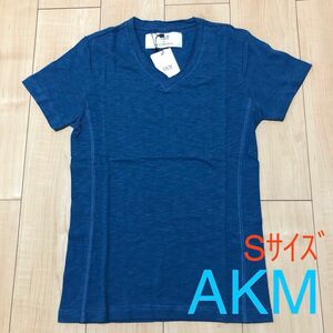 半袖　Tシャツ　Vネック　ブルー　青色　AKM