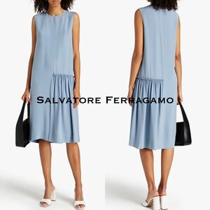 2021.Resort■新品未使用品■Salvatore Ferragamo/フェラガモ ワンピース・ドレス_シルク100％/タグ付/サックスブルー・42.L フリル