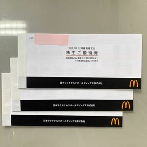 ☆最新☆送料無料・匿名配送　マクドナルド株主優待券　6シート×３冊　【有効期限2024年9月30日】