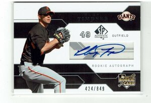 【Clay Timpner/クレイ・ティンプナー】2008 MLB UD SP Authentic 849枚限定 ルーキー直筆サインカード #424/849