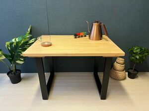 Art hand Auction [Free Shipping] Low Table Rectangle 75cm 55cm Pine Natural Iron Round Legs, handmade works, furniture, Chair, table, desk