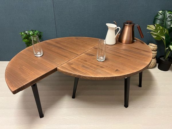 [Free Shipping] Low table round 90cm 2-part pine dark walnut folding legs, handmade works, furniture, Chair, table, desk