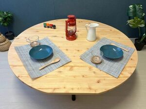 Art hand Auction 【包邮】圆形矮桌120cm防滚柏木折叠, 手工作品, 家具, 椅子, 桌子, 桌子