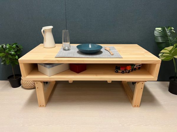 [Бесплатная доставка] Низкий столик прямоугольный 90 см 45 см квадратный 2-сторонний сосна натуральный деревянный квадратный складной, ручная работа, мебель, Стул, стол, рабочий стол