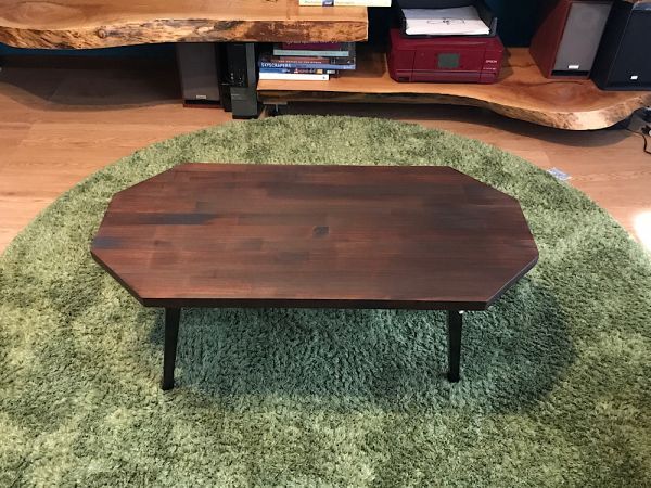 [Free Shipping] Low Table Rectangular 8 Squares 90cm 45cm Pine Brown Folding Legs, handmade works, furniture, Chair, table, desk