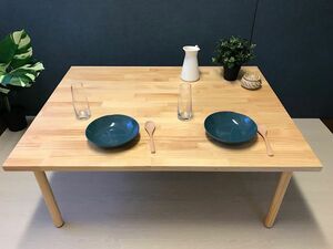 Art hand Auction [Бесплатная доставка] Низкий столик прямоугольный 100 см 80 см сосна натуральные привинченные деревянные ножки, ручная работа, мебель, Стул, стол, рабочий стол