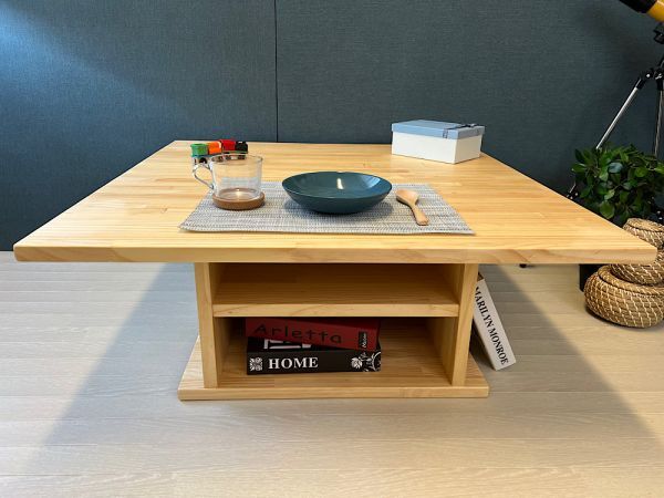 [Livraison gratuite] Table basse carrée 90cm pin naturel avec étagère, œuvres faites à la main, meubles, Chaise, tableau, bureau