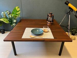 Art hand Auction [Free Shipping] Low Table Square 90cm Pine Brown Screwed Wooden Black, handmade works, furniture, Chair, table, desk