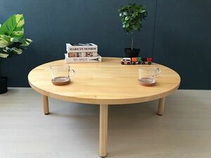 Art hand Auction [Free Shipping] Low Table Round 90cm Pine Natural Screw-in Legs, handmade works, furniture, Chair, table, desk