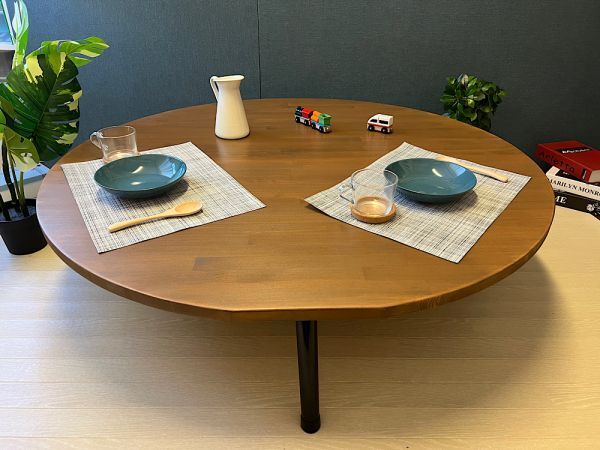 [मुफ़्त शिपिंग] लो टेबल राउंड 120 सेमी एंटी-रोलिंग पाइन ग्रे अखरोट फोल्डिंग, हस्तनिर्मित कार्य, फर्नीचर, कुर्सी, मेज़, मेज़