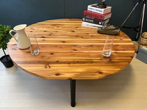 [Free Shipping] Low table round 120cm anti-rolling cedar folding, handmade works, furniture, Chair, table, desk