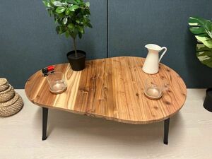 Art hand Auction [Free Shipping] Low Table Daruma Shape 90cm 60cm Cedar Folding Legs, handmade works, furniture, Chair, table, desk