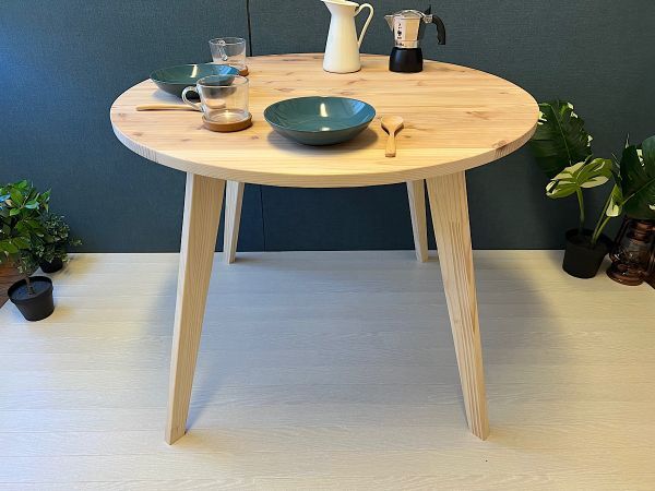 [मुफ़्त शिपिंग] टेबल गोल 90 सेमी देवदार लकड़ी के असेंबली पैर, हस्तनिर्मित कार्य, फर्नीचर, कुर्सी, मेज़, मेज़