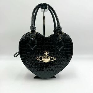 【極美品】 vivienne westwood ヴィヴィアンウエストウッド ハンドバッグ トートバッグ ハート型 クロコ型押し パテントレザー エナメル 黒