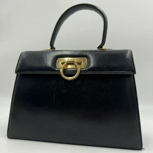 1円 Salvatore Ferragamo サルヴァトーレフェラガモ ショルダーバッグ ハンドバッグ 2way ガンチーニ レザー ゴールド金具 黒 ブラック