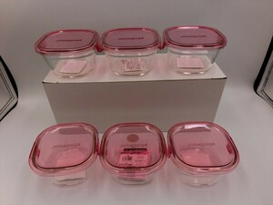 G【MK4-05】【80サイズ】▲PYREX/パイレックス/角型6点/耐熱保存容器/ピンク/※外箱にイタミあり