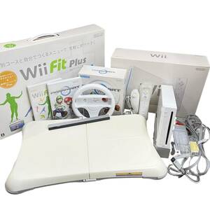 (志木)【箱付 動作品】Nintendo/任天堂 wii本体 wii fit Plus ソフト 2点 バランスボード マリオカート コントローラー 付属品多数 (o)