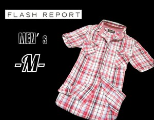 メンズM◇FLASH REPORT◇半袖チェック柄シャツ