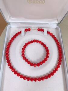 K18 gold .. necklace & bracele set 2 point set Coral Necklace & Bracelet Set