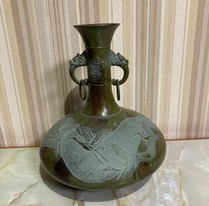 竹中銅器 天平千羽鶴　鋳物製の花瓶