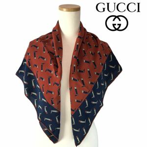 GUCCI グッチ シルクスカーフ 大判スカーフ ブーツ柄 ジョッキーブーツ プリント ストール ショール 正規品