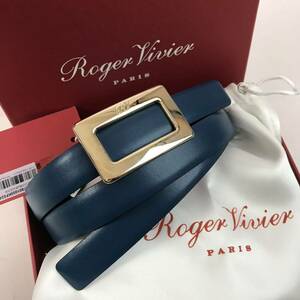 h54 未使用 Roger Vivier ロジェヴィヴィエ レザー ベルト 本革 80 RCWC07801085KF024Q レディース ブルー シルバー金具 箱付 正規品