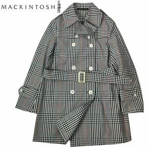 h226 MACKINTOSH マッキントッシュ トレンチコート チェック柄 ロングコート ジャケット アウター 34 綿100% 英国製 レディース 正規品 紺