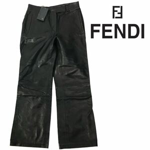 h269 FENDI フェンデイ レザーパンツ レザー ボトムス ブラック 本革 42 イタリア製 羊革 FP5263 正規品